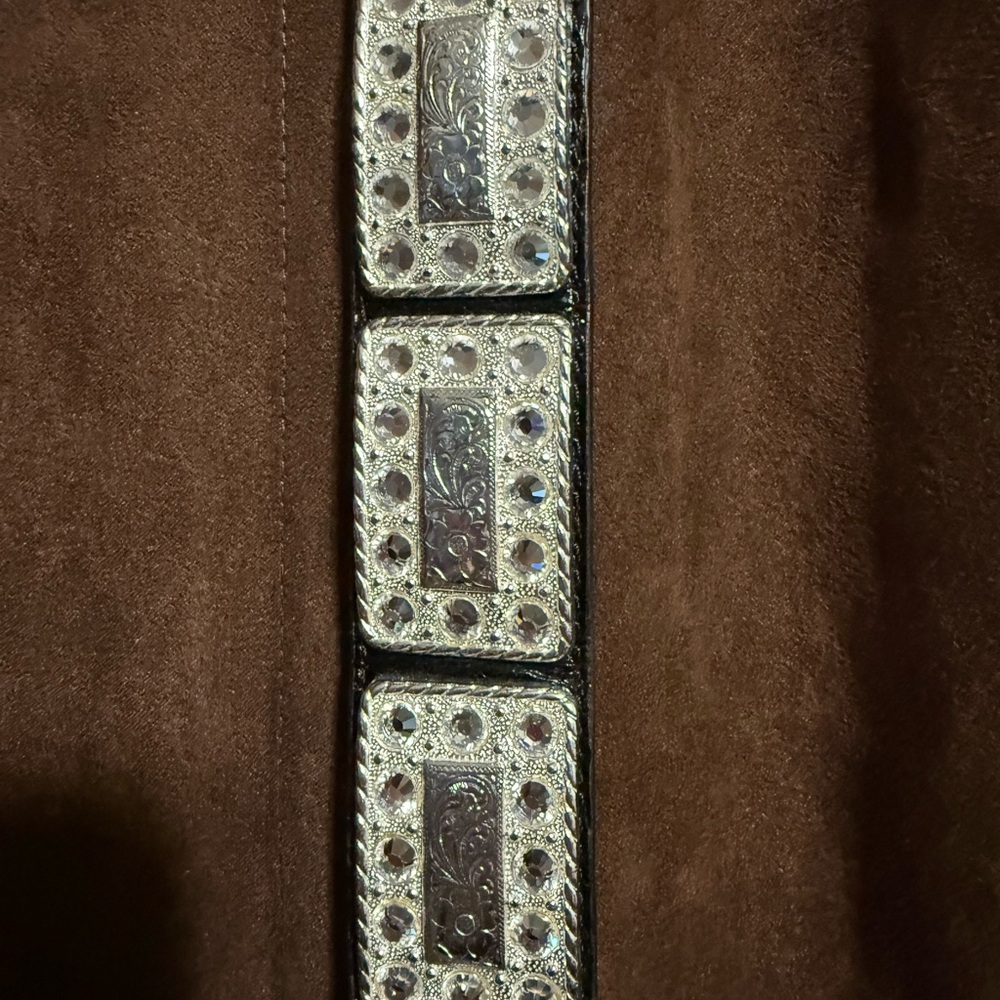 Nocona belt and co Western Black Leather Belt with Ornate Silver-Tone Buckle - Picture 3 of 5